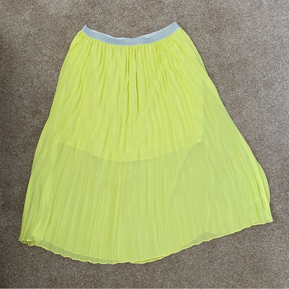 June and Hudson Neon Yellow Pleated Skirt Large